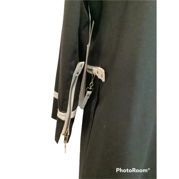 WORTH BLACK CANVAS/WHITE LEATHER TRIM WALKING COAT 10P - Picture 5 of 9